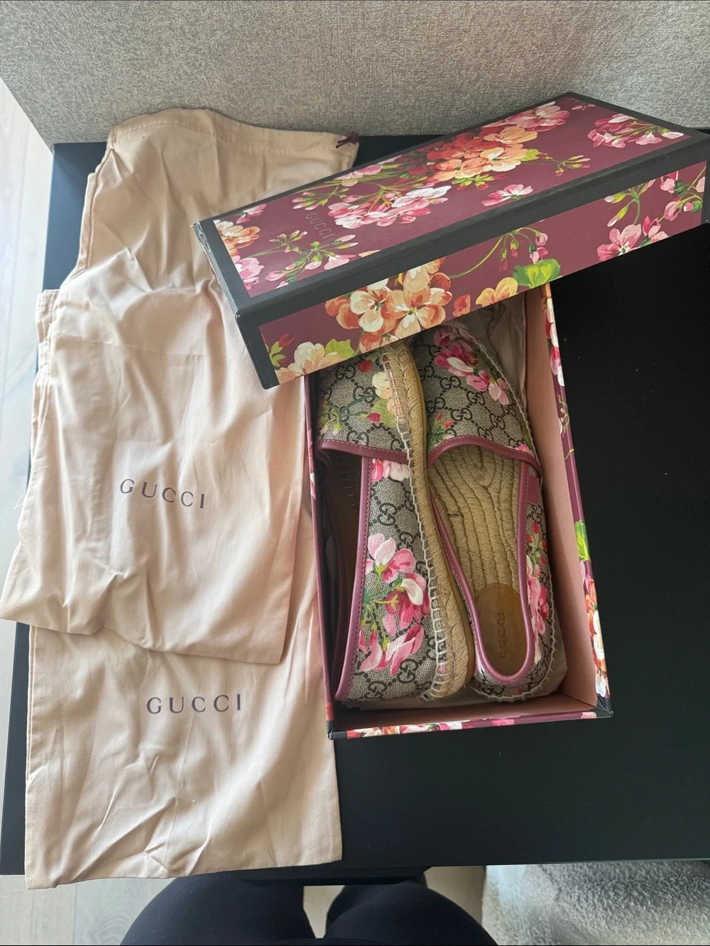 Gucci GG Canvas Floral Espadrilles with Pink Trim